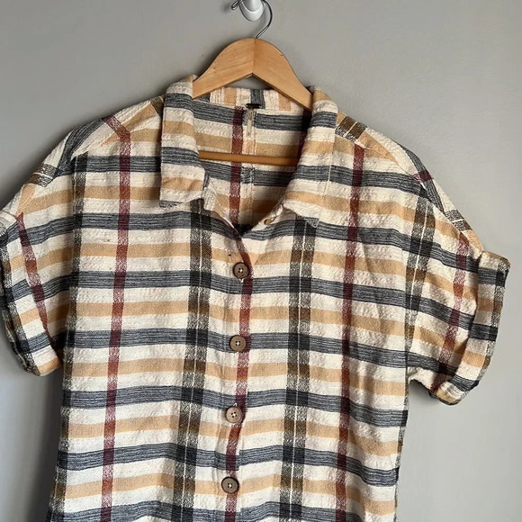 Free People Felicity Plaid Button Front Roll Tab Sleeve Romper Size Small - Picture 3 of 15